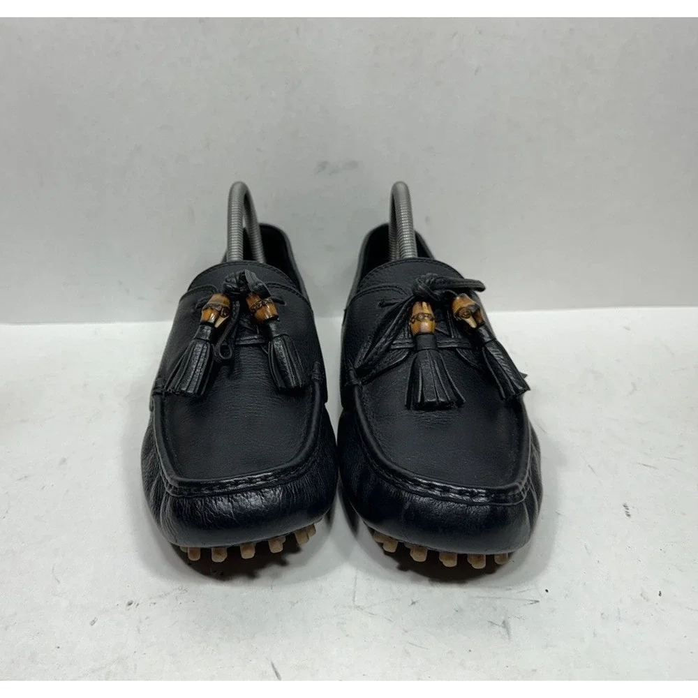 Gucci Bamboo Tassel Loafer Black‎ Leather Driver Men's Size 9 US / 8 UK G Shoes